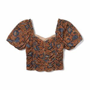 NWT House of Harlow 1960 Ruched Puff Sleeve Top M